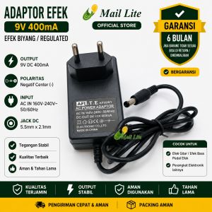 Adaptor Efek Biyang 9V 400mA Efek Regulated Negative Center
