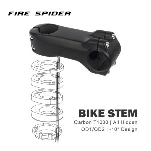 TOSEEK | Fire Spider F02 T1000 Carbon Aero Stem -10° Hidden Internal Wiring OD1 OD2 80-120mm Light Race Road MTB Bike Handlebar Stem