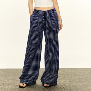 Ariseism | American Retro Light Blue Check Loose Wide Leg Pants
