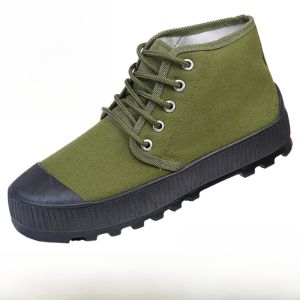 รองเท้าผ้าใบกันลื่นพื้นยางสำหรับงานก่อสร้างและนาข้าว รองเท้าลำลองระดับกลางแจ้ง รองเท้าทำงานสำหรับผู้ชาย รองเท้าบู๊ตหุ้มข้อสูง สวมใส่สบาย ระบายอากาศได้ดี