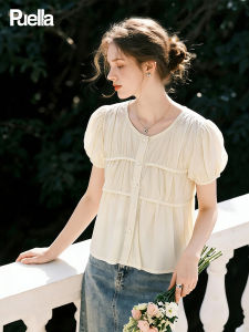 puella | French Design Puff Sleeves Single Breasted Elegant Slim Fitting Shirt