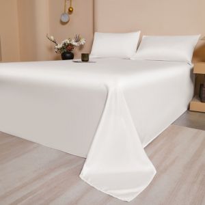Bed Top SheetNatural Bamboo Fiber Bed Sheets Summer Sleeping Breathable Silky Flat Sheet White Home Hotel Wedding 81*96in*1pc