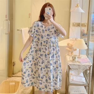 Nightdress Womens Summer Mid Length Long Length Dress Outwear Sweet plus Size Loose and Simple Wide Home Wear Princess Style