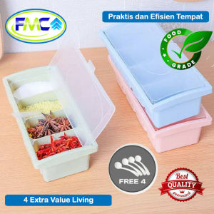 Tempat Bumbu Dapur Set Anti Pecah 4 Sekat Kotak Box Toples Bumbu Masak Murah Praktis Gratis Sendok Takar Serbaguna Multifungsi Praktis Murah