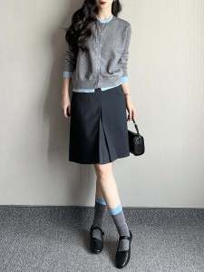 Black Design Sense Suit Skirt Womens Mid-Length A-Line Mini Skirt Early Autumn New Style High Waist Commute Korean Version