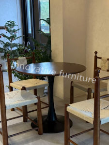 Retro Wicker Dining Chair Designer Solid Wood Handcrafted French Style Grass Vine Table Chair for Homestay Cafe Leisure Chairs