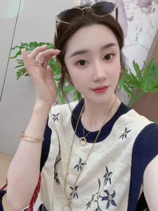 YUFUQING | Korean Style Round Neck Short Sleeve Knitwear Women Summer New Design Color Block Personality Slimming Top Thin Polyester Fiber