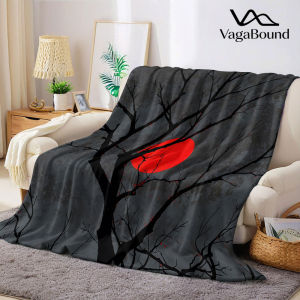 Red Moon Dead Tree Art Background Flannel Blanket Warm Soft Halloween Christmas Decorative Couch Warm Cozy All-Season Gift