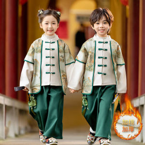 ฤดูใบไม้ร่วง ฤดูหนาว เด็ก ชุดฮั่นฝู ชุดเครื่องแต่งกายชายหญิงสไตล์จีนแบบดั้งเดิมเสื้อผ้าเนอสเซอรี่ชุดฉลองปีใหม่