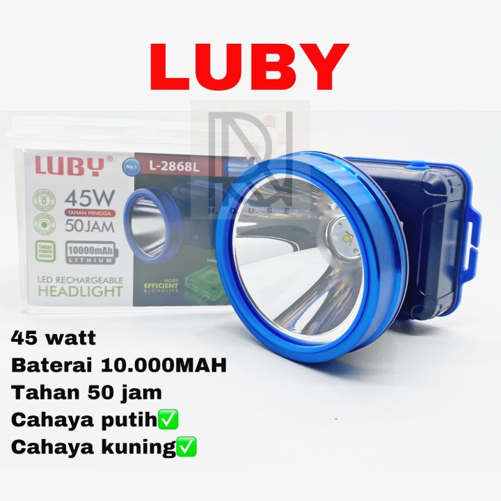 SENTER KEPALA LUBY 45 WATT L-2868 BATERAI 10000 MAH TAHAN 50 JAM WATERPROOF