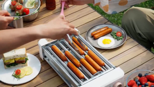 LENODI Multi-functional Sausage Griller includes grill rack/plate for both frying and grilling.