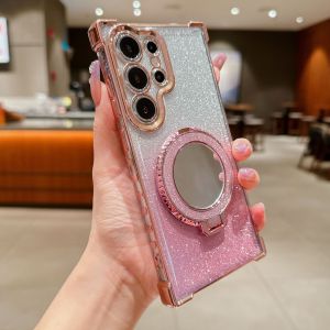Luxury Glitter Mirror Magnetic Stand Case For Infinix GT 20 30 Hot Note 30 40 50 10s 10t 30i 40i 50i NFC 9 10 11 Play Smart 7 8 9 Tecon Spark 6 Go 1 2023 2024 2025 10 10C 20 20C 30C Pop 7 8 Pro Pova 5 4G 5G Bracket Make Up Plating Cover Casing