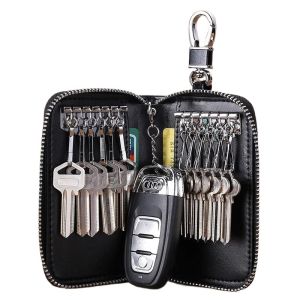 New 2025 Large Capacity Leather Key Bag Mens Zipper Portable Multi-functional Practical Car Key Bag Key Holder