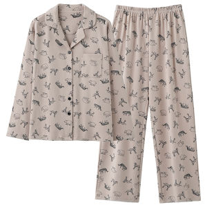 Miiow | Pure Cotton Sleepwear Set For Women Spring Autumn Long Sleeve Home Clothes Suitable For Outdoor Wear Summer New Style Cat Person