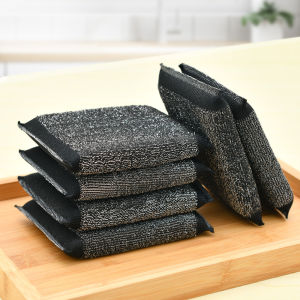 Thickened Steel Wire Sponge Kitchen Pot Black Iron Wire Cloth Bowl Dishcloth Stainless Steel with Steel Wool Bristle Pad