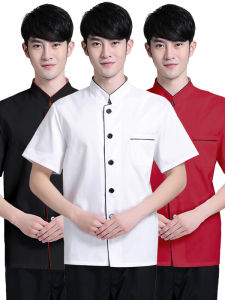 ผู้ชายแขนสั้นฤดูร้อน Chef ชุดทํางาน Breathable บางผ้าฝ้ายผสมโรงแรมร้านอาหาร Catering Tea House พนักงานเสื้อผ้า