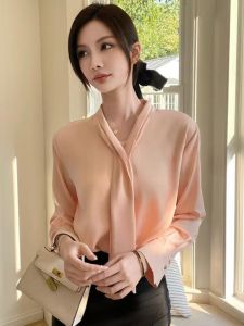 Ladies Pink Shirt Long Sleeve Draped Collar Spring 2025 plus Size Fashionable High End Personality Top Womens Clothing