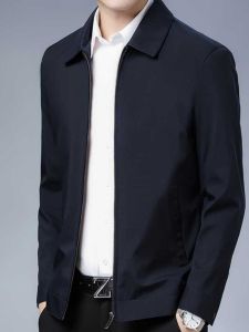 Áo Khoác Nam Trung Niên Dáng Rộng Thời Trang Công Sở Mùa Thu Thường Ngày Cổ Bẻ Dài Tay Màu Trơn Áo Khoác Ngoài Cho Bố