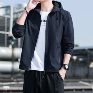 Mens Casual Hoodie Jacket Spring Autumn Style Versatile Pure Color Sporty Youth Student Windbreaker Fashionable Slim Fit