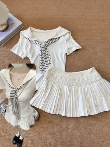 Váy Ngắn Chữ a Xếp Ly Ren Trắng Cạp Cao Cho Nữ Mùa Thu 2025 Váy Ngắn Chữ a Phong Cách Đường Phố Váy Ngắn Chữ a