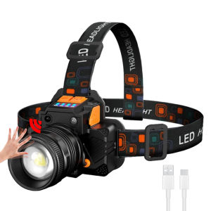 USB Rechargeable Induction Headlamp Built-in Battery Rotating Zoom Head Flashlight Camping Fishing Search Light Power Bank