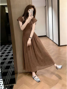 HUANJI | Brown Sweet Romantic Vintage French Style Flattering Long Dress