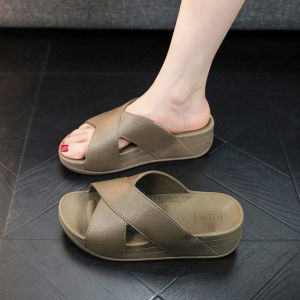 Thick Heel Slippers Women Summer Outdoor Wear Soft Bottom Slope Heel Fashionable All-Match Waterproof Home Anti-Slip Beach One-Strap Sandals