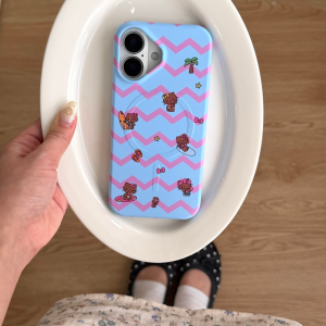 Sanrio | Luxury Ripple Pattern Black Hello Kitty Magnetic Stand Case For iphone 17 16 15 Pro Max Wireless Charge Cute Cartoon Phone Cover