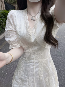 QFN | Elegant French Style Slimming White V-neck Dress