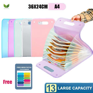 Eversalute Portable Letter A4 Paper Expanding File Folder With 13-Tiers Large Vertical File Bag Accordion Document OrganizerSuit For School Home Office Student Stationery