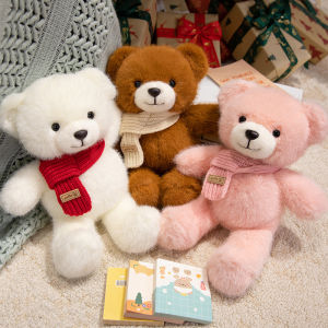 30cm Cute Scarf Bow Bear Plush Toys Kawaii Bear Holding Heart Cute Bear Stuffed Animal Soft Doll Valentines Day Gift Room Decor