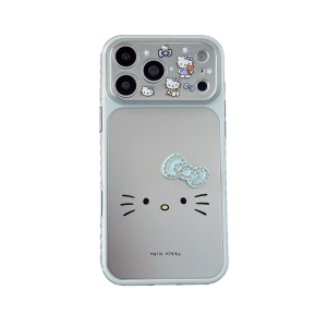 Sanrio | 3D Rhinestone Bow Hello Kitty Phone Case for IPhone15-17Promax Matte Metal Texture Cute KT Cat Shockproof Girls Protective Cover