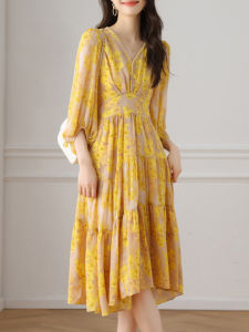 Fashion V-Neck Floral Slim Waist Dress