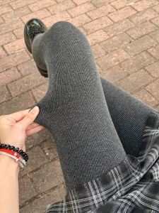 Gray Vertical Striped Leggings Womens Spring and Autumn Outer Wear Plus Size Fat mm 100.00kg Fall and Winter Fleece-Lined Thickened Cotton Pantyhose