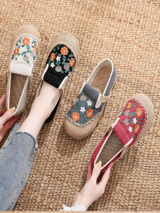 Old Beijing Embroidered Linen Shoes Womens Breathable Lightweight Soft Bottom Retro Versatile Casual Fisherman Shoes
