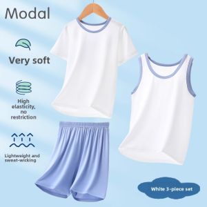 Modal Childrens Summer Lightweight Sleepwear Set Short Sleeve Shorts Home Clothes for Boys And Girls Breathable Sweat-wicking