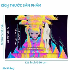 VIKAMA Đen Gradient Tấm Thảm Kỹ Thuật Số Nhân Vật Hoạt Hình Trang Trí Tường Cho Phòng Ngủ Trang Trí Phòng Bằng Vải Polyester Có Thể Giặt Bằng Tay