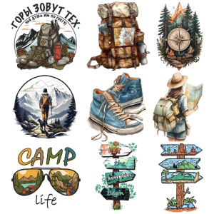 2pcs Outdoor Sports Camp Fashion Clothing Stickers Heat Transfer Printing DTF Stickers Ironing Patch Stickers DIY T-shirt Jacket