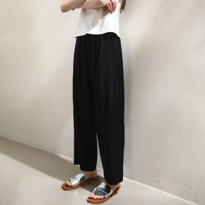 Miccbeirn | Silk Elastic Wide Leg Pants Simple Commute Casual Long Trousers Loose Waist Drapey Cool Straight Tube Pants Summer Collection