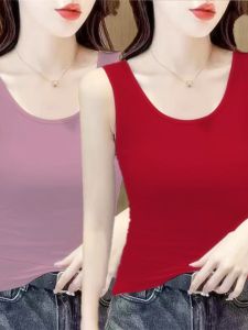 Pure Cotton Summer Sleeveless round Neck Vest Inner Wear Tank Top Slimming Base Layer Shirt No Shoulder Straps Body Shaping Top