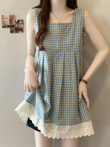 AIYITI | Sweet Lace and Plaid Sleeveless Dress