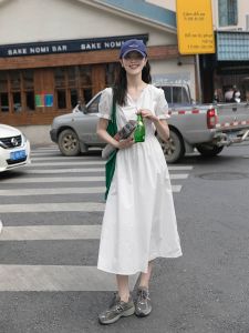 Mixd | Đầm dài nữ tay phồng ngắn màu trắng cho mùa hè