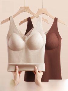 MiiOW | Áo vest nữ cổ chữ V không dây ấm áp không để lại dấu vết mùa thu đông không có áo ngực Áo lót ấm áp màu trơn đơn giản