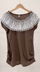 Women Lace Overlay Blouse Top