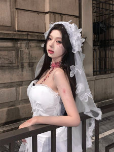 Original Design Gothic Style Halloween Butterfly Lace Hair Accessory Womens White Veil Cosplay Costume Headwear