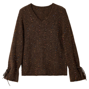 Oversized V-Neck Color Dot Wool Blend Sweater
