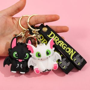 artoon Anime Big Eyes Black and White Little Dragon Keychain Couple Cartoon Backpack Car Key Chain Charm Pendant Gifts