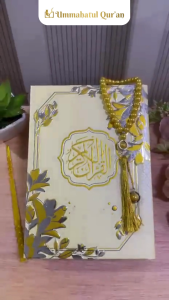 Al-Quran Waqaf Emboss Flower 3D Timbul Desain Aesthetic Flower Emboss Krem Ukuran A5 Isi Blok Latin