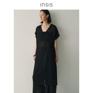 INSIS FEMME | Linen Summer Dress with Pleated and Semi-Sheer Design Pullover Style
