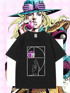Bandai | JoJos Bizarre Adventure STEEL BALL RUN Printed Short Sleeve Anime T-Shirt Mens Summer Cotton Loose Two-Dimensional T-Shirt